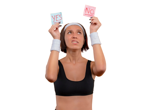 Pic of woman struggling with decisin requiring willpower