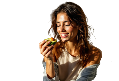 photo of woman giving an example of how you can break your fast with an avocado