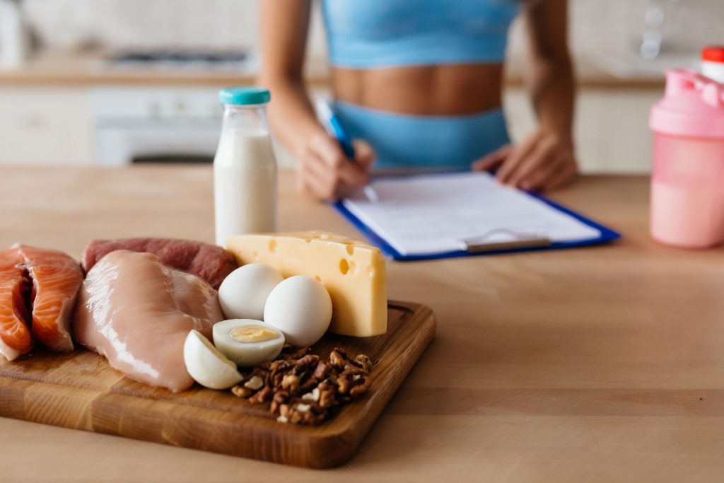 Protein dense items on a cutting board.